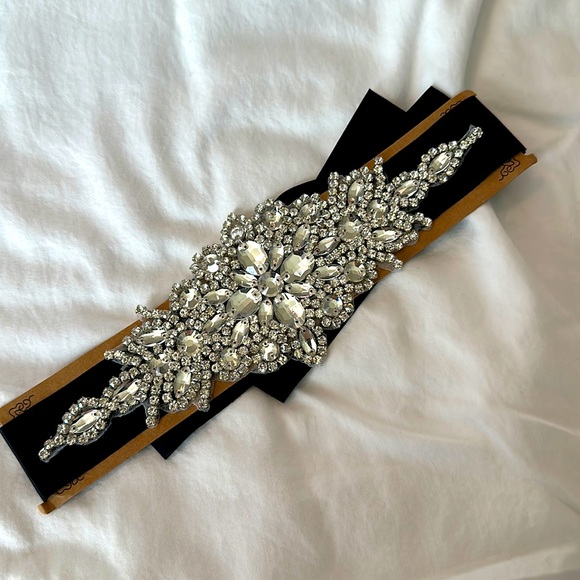 Rhine stone black sash for wedding or formal dress - Picture 1 of 8